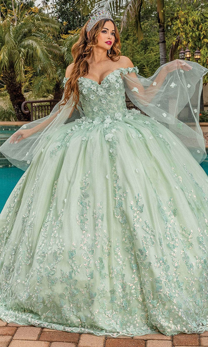Dancing Queen 1819 - Illusion Sleeve Floral Ballgown Ball Gowns XS / Sage