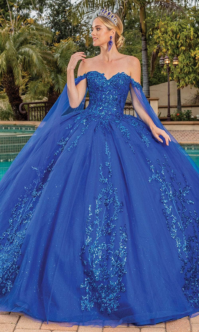 Dancing Queen 1822 - Long Cape Sweetheart Ballgown Special Occasion Dress XS / Royal Blue