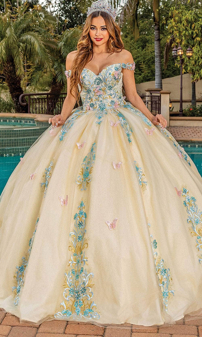 Dancing Queen 1823 - Butterfly Appliqued Sweetheart Ballgown Special Occasion Dress XS / Champagne