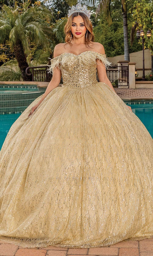Dancing Queen 1829 - Feather Fringed Ballgown