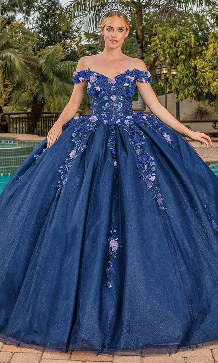 Dancing Queen 1832 - Sweetheart Floral Appliqued Ballgown Special Occasion Dress XS / Navy