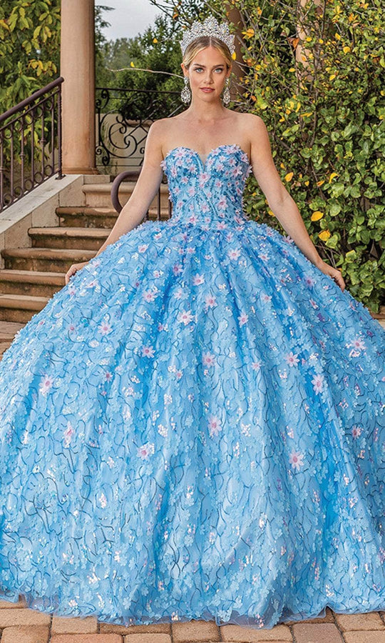 Dancing Queen 1835 - Floral Embellished Strapless Ballgown