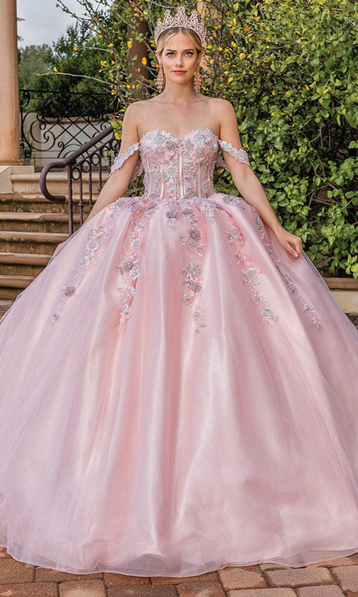 Dancing Queen 1836 - Floral Beaded Lace-Up Ballgown Special Occasion Dress XS / Blush