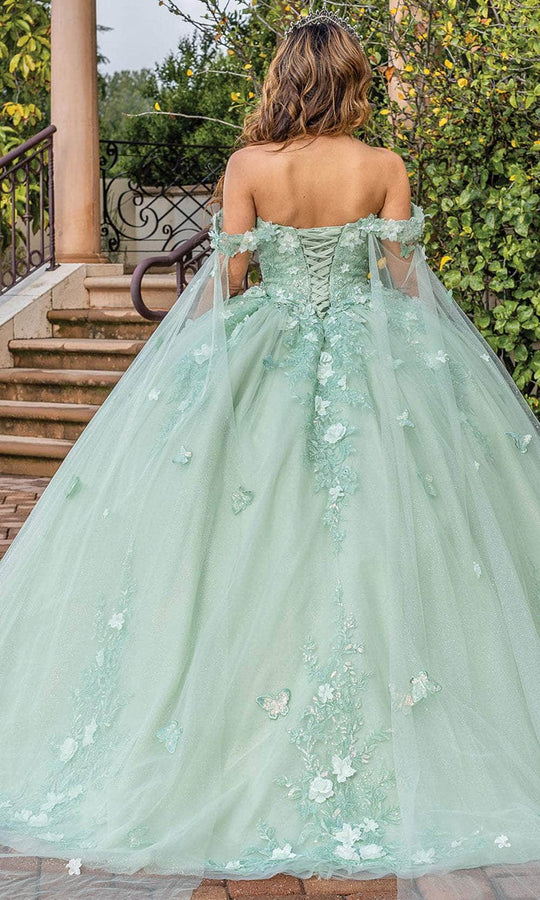 Dancing Queen 1838 - Floral Appliqued Cape Sleeve Ballgown