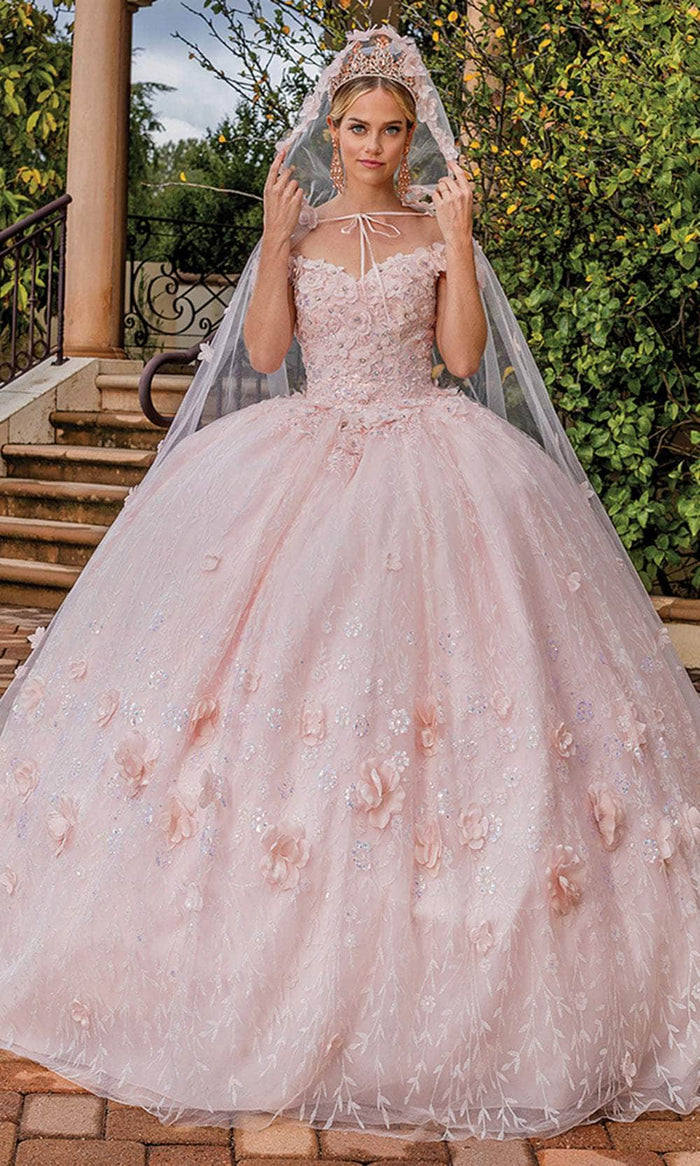 Dancing Queen 1842 - Off Shoulder Ballgown With Cape Special Occasion Dress XS / Light Blush