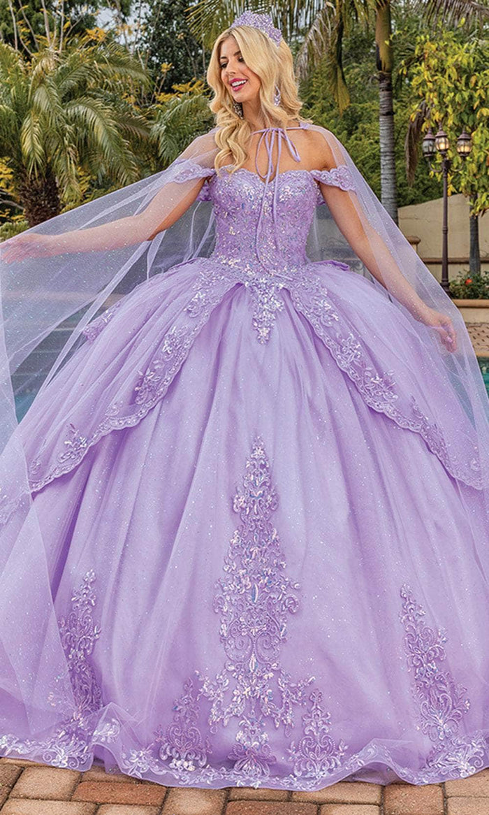 Dancing Queen 1843 - Embroidered Ballgown with Cape Special Occasion Dress XS / Lilac