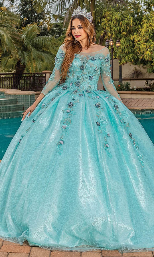 Dancing Queen 1847 - Illusion Bateau Beaded Ballgown