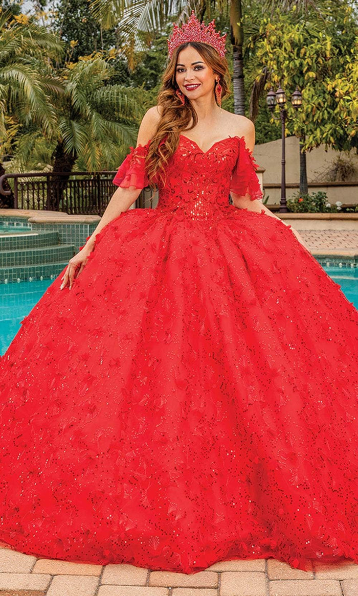Dancing Queen 1849 - Glittered Off Shoulder Ballgown Special Occasion Dress XS / Red