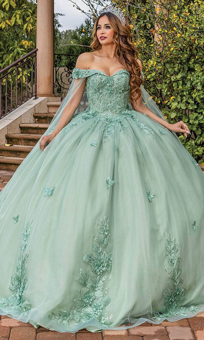 Dancing Queen 1853 - Floral Applique Illusion Ballgown Special Occasion Dress XS / Sage