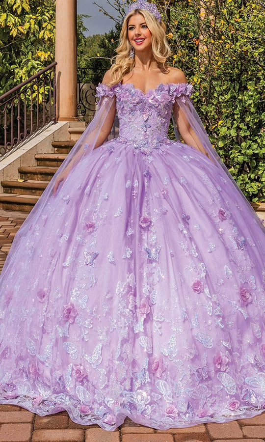 Dancing Queen 1875 - Twin Sheer Cape Floral Gown