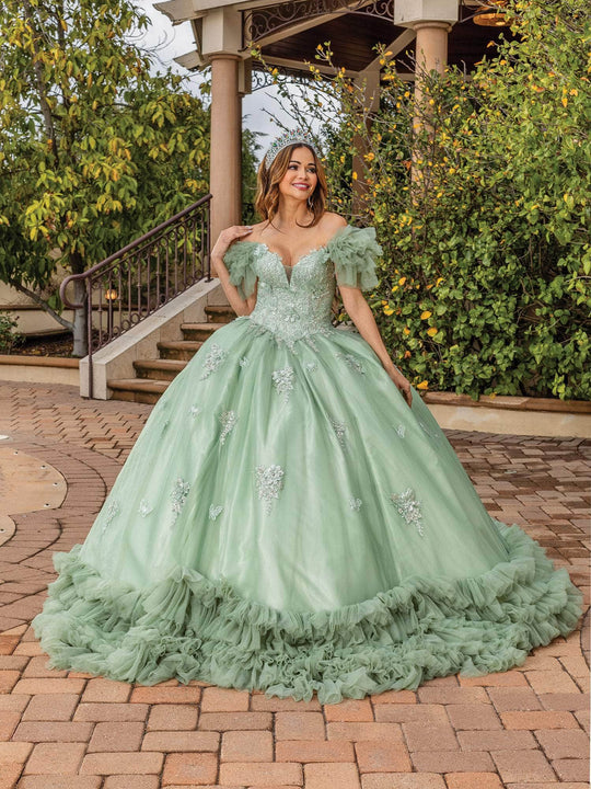 Dancing Queen 1887 - Ruffled Trim Off Shoulder Ballgown
