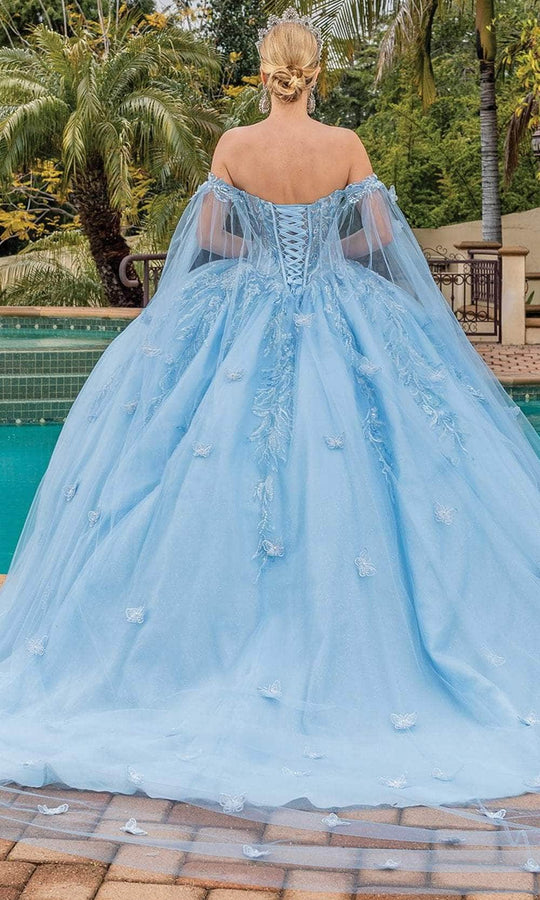 Dancing Queen 1889 - Cape Sleeve Butterfly Appliqued Ballgown