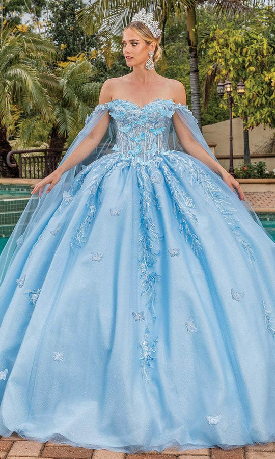 Dancing Queen 1889 - Cape Sleeve Butterfly Appliqued Ballgown