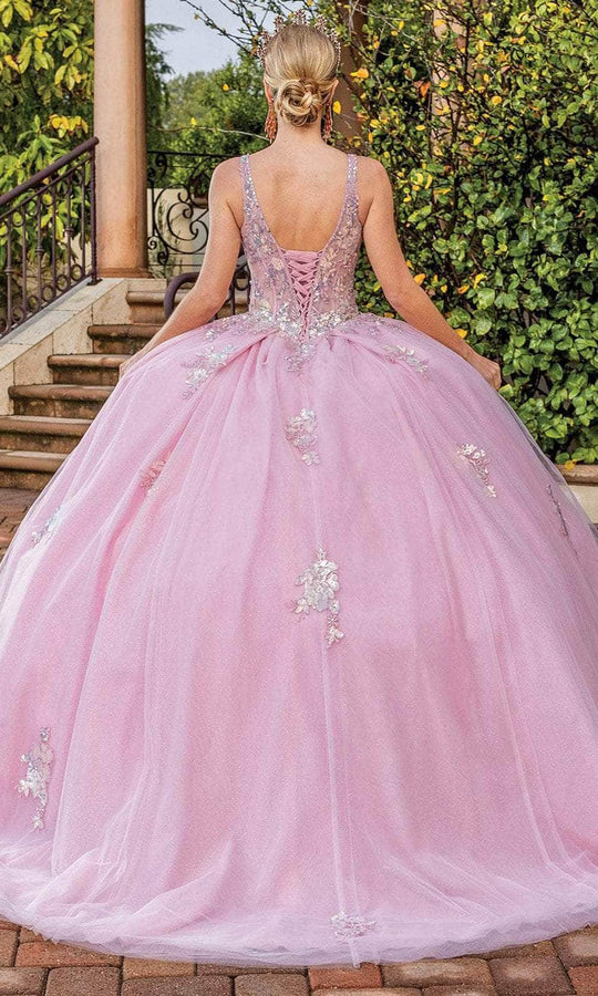 Dancing Queen 1896 - Floral Sequin Plunging V-Neck Ballgown
