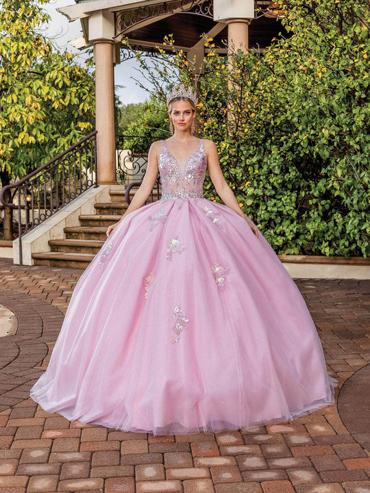 Dancing Queen 1896 - Floral Sequin Plunging V-Neck Ballgown