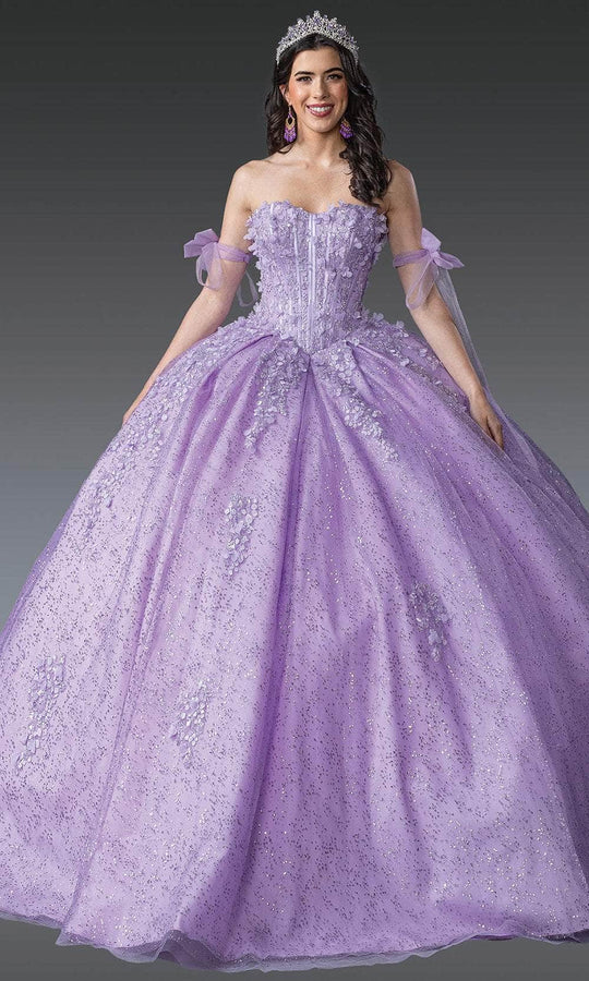 Dancing Queen 1905 - Floral Appliqued Sweetheart Glitter Ballgown