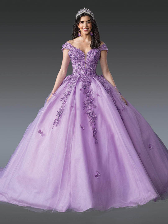 Dancing Queen 1923 - Butterfly Applique Off-Shoulder Gown