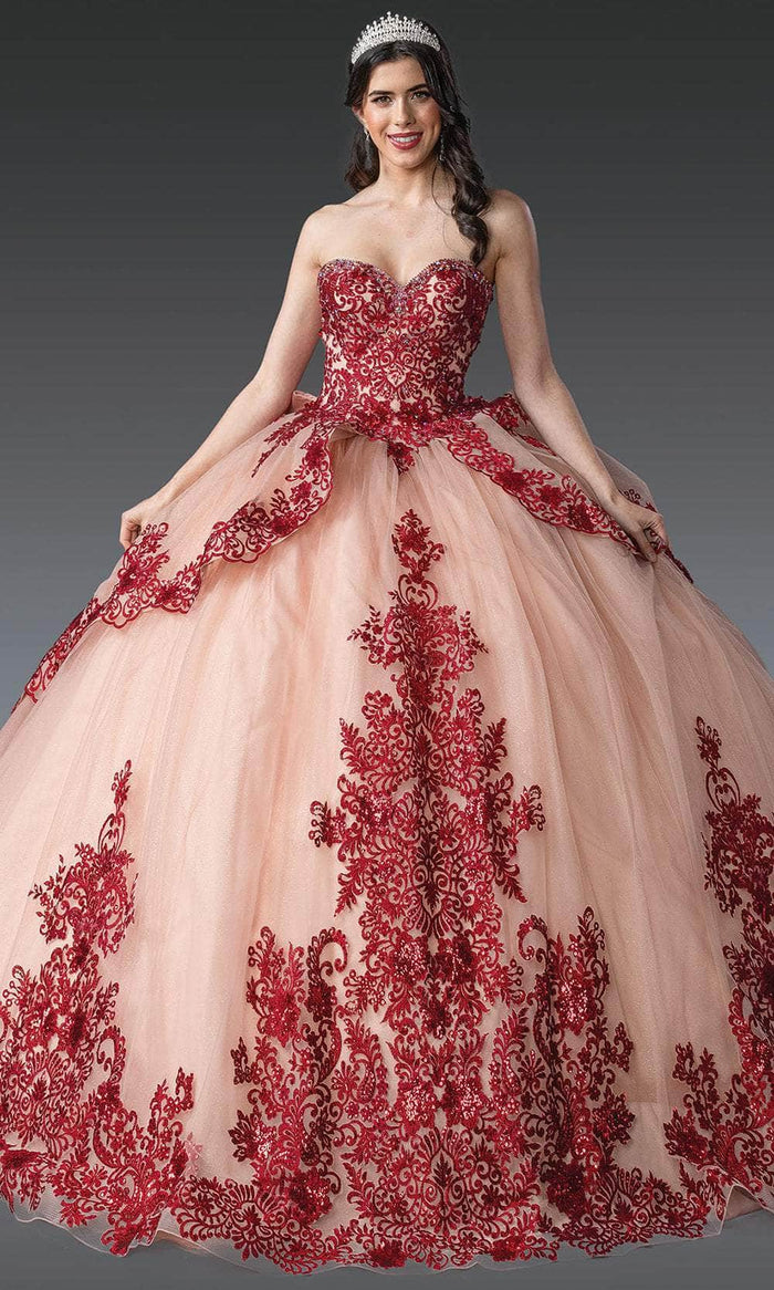 Dancing Queen 1928 Long Quinceanera Dress Rose Gold/Burgundy / Small