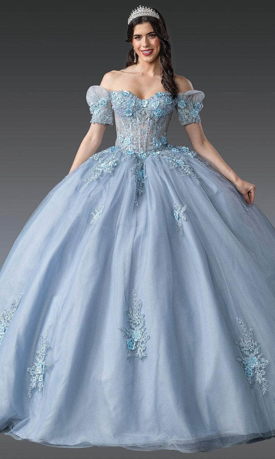 Dancing Queen 1932 - Puff Sleeve Floral Appliqued Ballgown