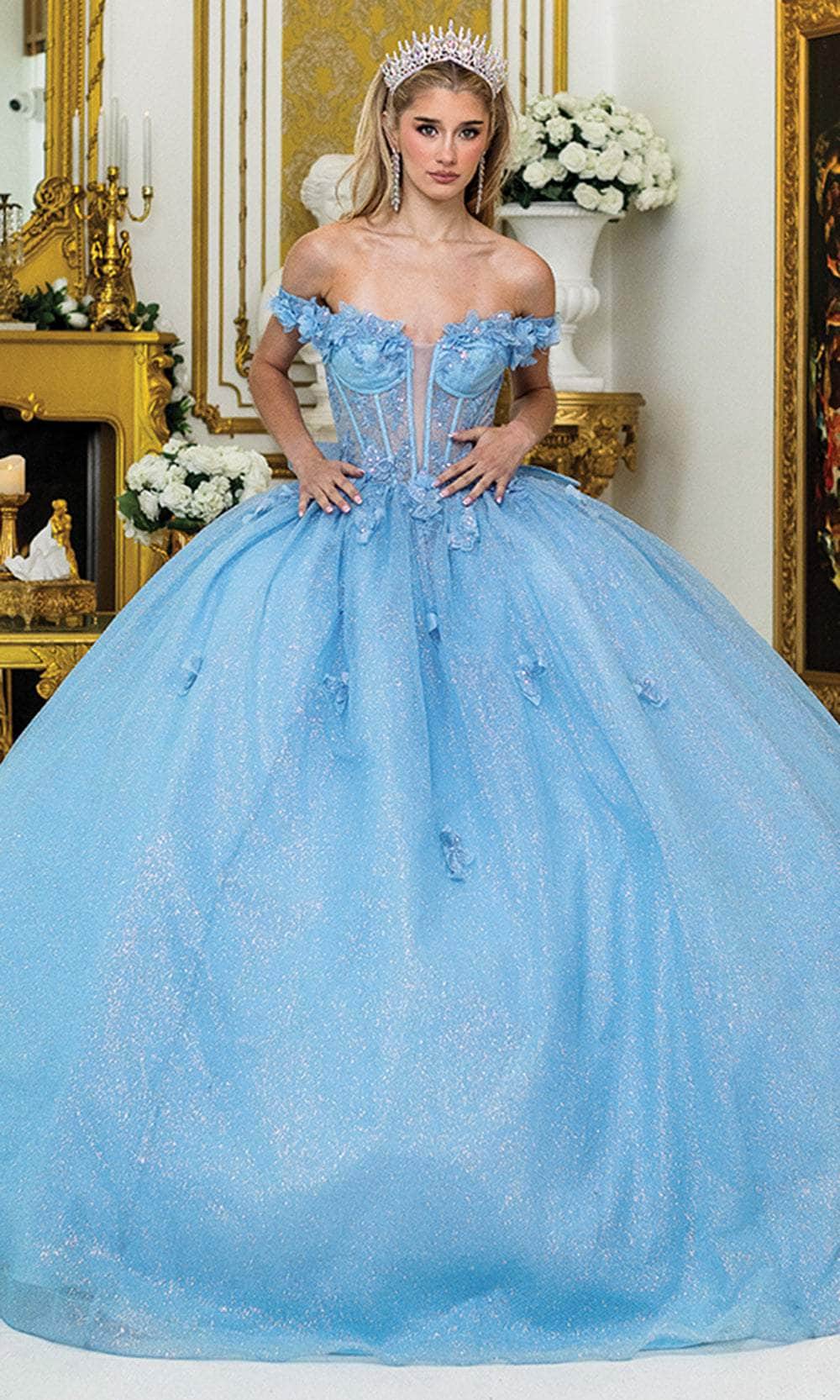 Dancing Queen 1933 Long Quinceanera Dress Bahama Blue / Large Dancing Queen 1933 Long Quinceanera Dress Bahama Blue / Large