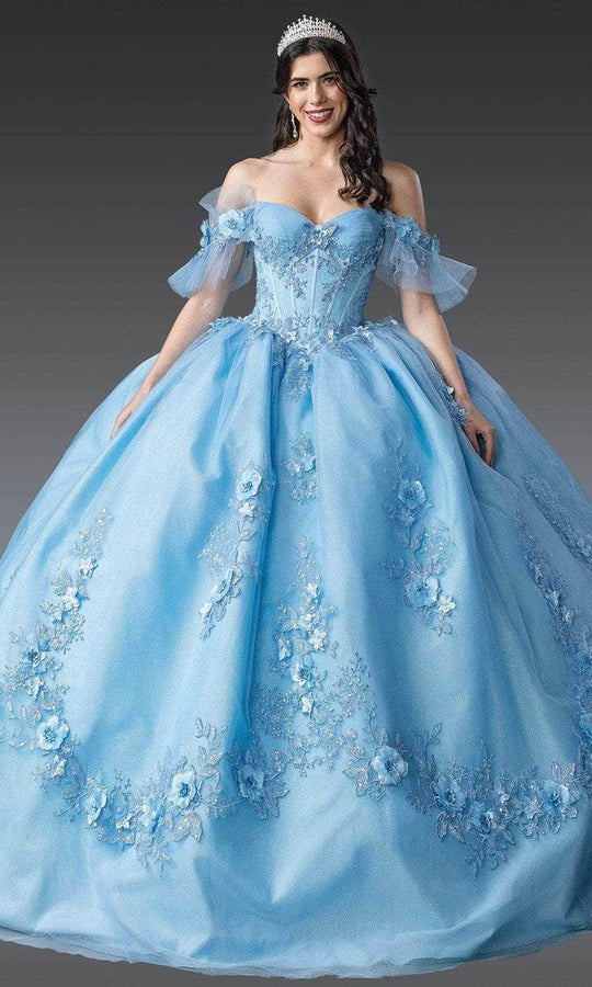 Dancing Queen 1944 - Floral Applique Sheer Sleeve Ballgown