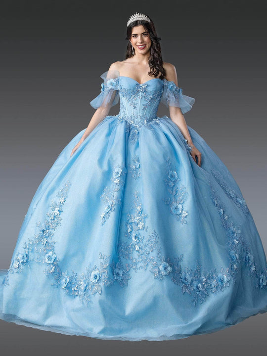 Dancing Queen 1944 - Floral Applique Sheer Sleeve Ballgown