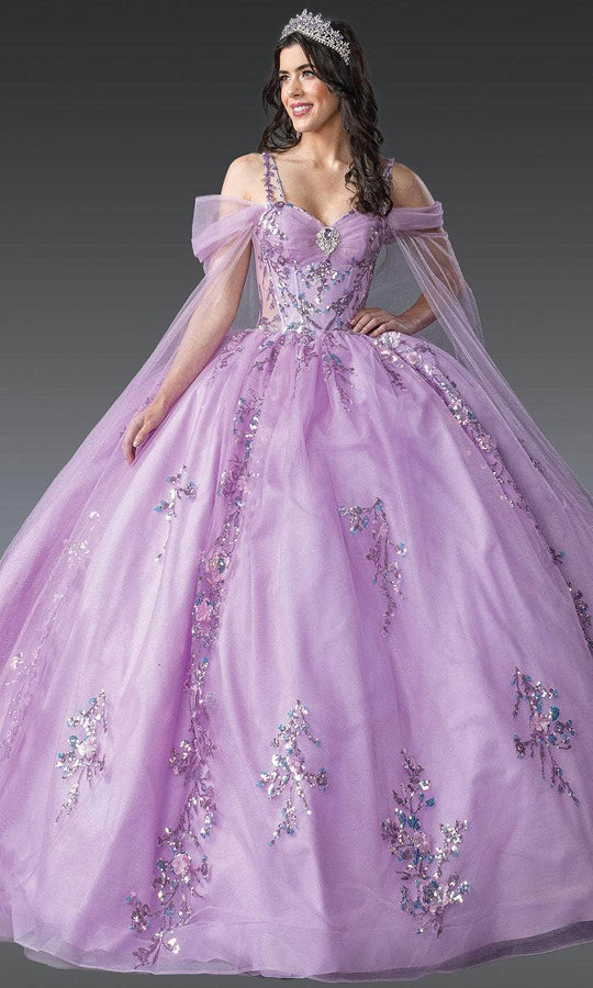 Dancing Queen 1947 - Sequined Sheer Cape Sleeve Ballgown