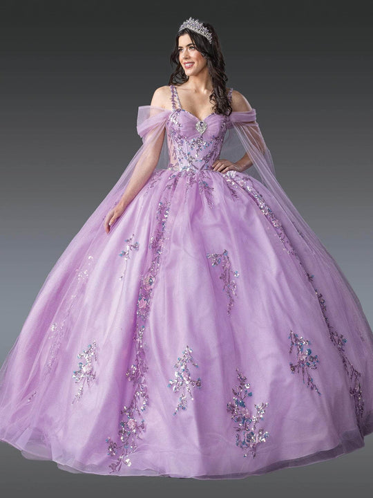 Dancing Queen 1947 - Sequined Sheer Cape Sleeve Ballgown