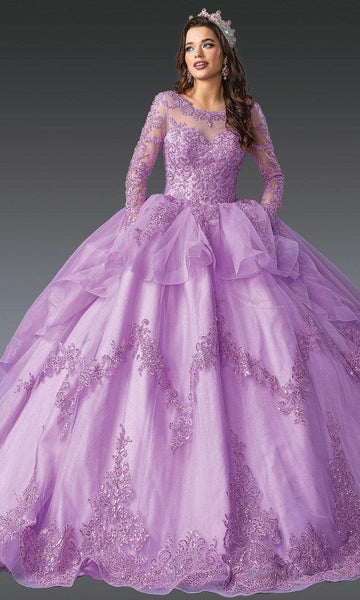 knee length dresses for ladies Long Sleeve Peach/Cream Quinceañera Dress M