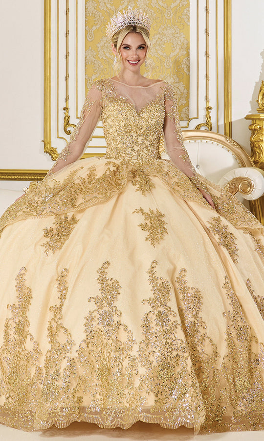 Dancing Queen 1968 - Embroidered Illusion Long Sleeve Ballgown