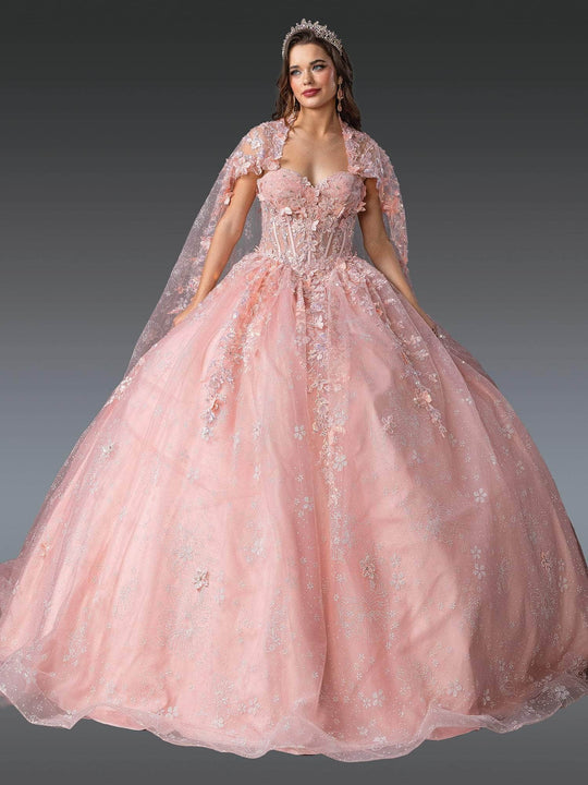 Dancing Queen 1970 - Sweetheart Sheer Cape Glitter Ballgown