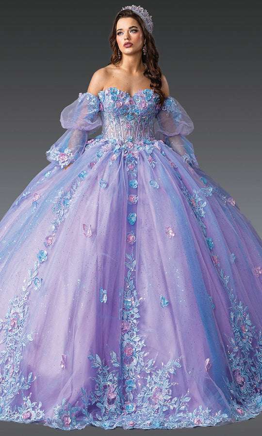 Dancing Queen 1975 - Puff Sleeve Corset Ballgown with Floral Appliques