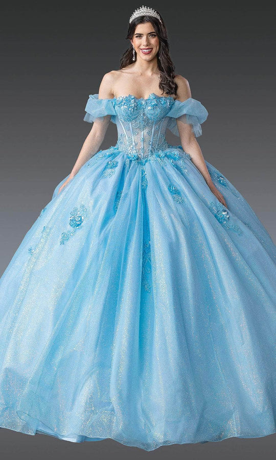 Dancing Queen 1990 - Off Shoulder Puff Sleeve Embellished Ballgown