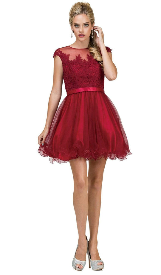 Dancing Queen - 2153 Illusion Jewel Floral A Line Cocktail Dress