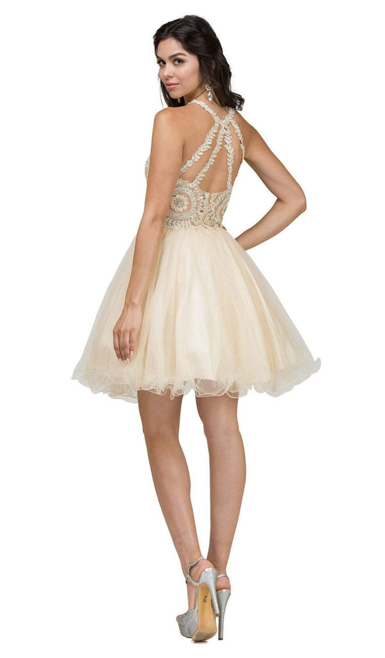 Dancing Queen - 2156 Halter Floral Appliques Tulle Cocktail Dress