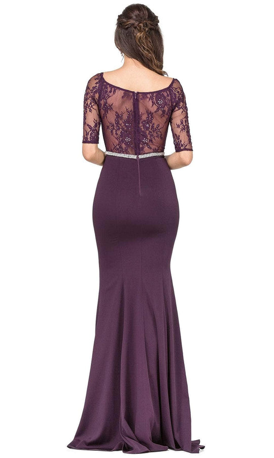 Dancing Queen 2201 - Bateau Neck Lace Prom Gown