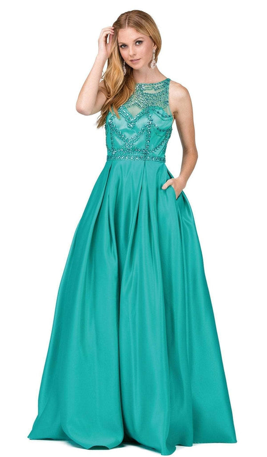 Dancing Queen - 2228 Beaded Bateau Pleated Prom Gown