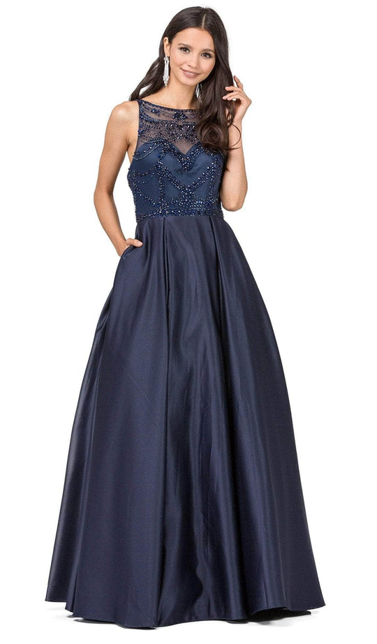 Dancing Queen - 2228 Beaded Bateau Pleated Prom Gown
