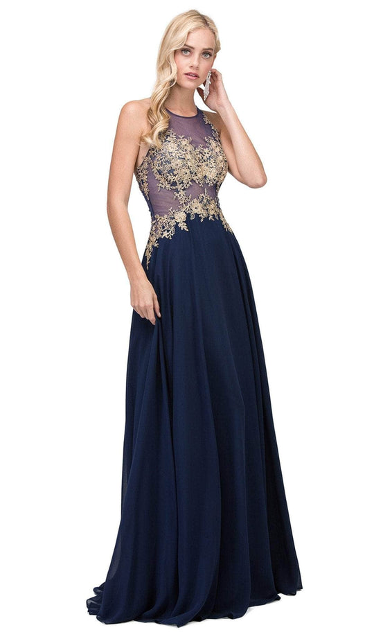 Dancing Queen - 2297 Sheer Embroidered Pleated Prom Dress