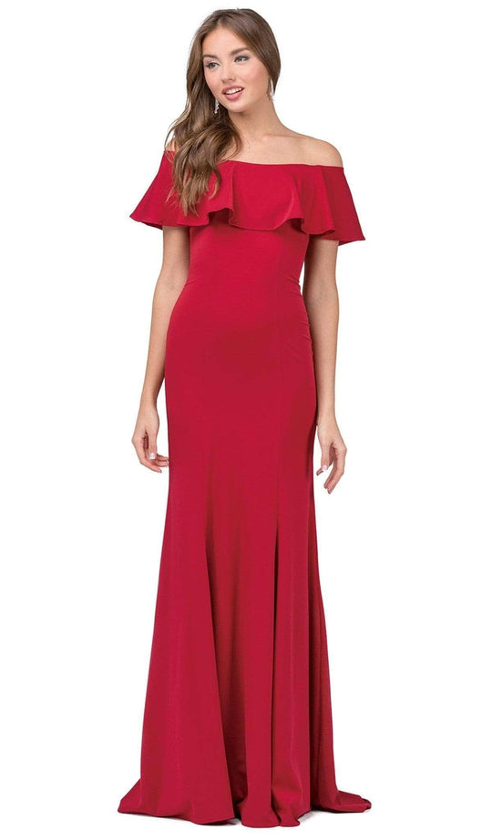 Dancing Queen - 2348 Ruffled Off Shoulder Fitted Prom Dress
