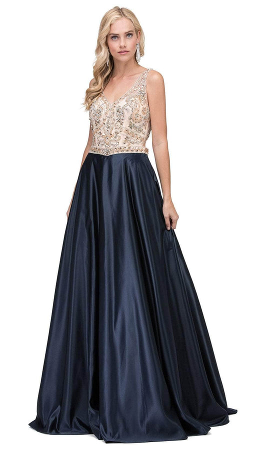 Dancing Queen 2416 - Beaded Bodice V-Neck Prom Gown