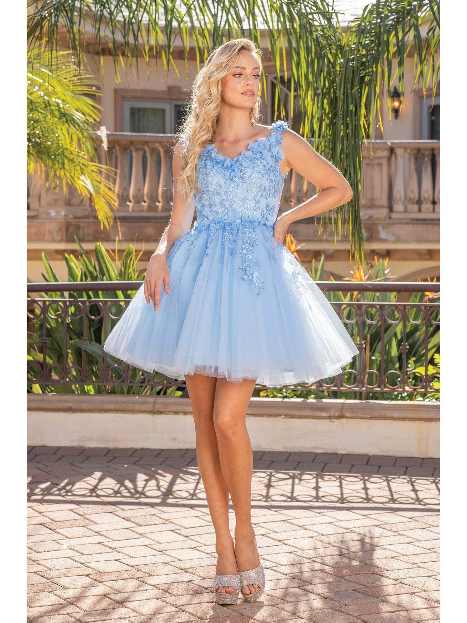 Dancing Queen 3309 - Floral Detailed Tulle Cocktail Dress Couture Candy Dancing Queen 3309 - Floral Detailed Tulle Cocktail Dress Couture Candy