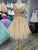 Dancing Queen 3309 - Floral Detailed Tulle Cocktail Dress Cocktail Dresses XS / Champagne