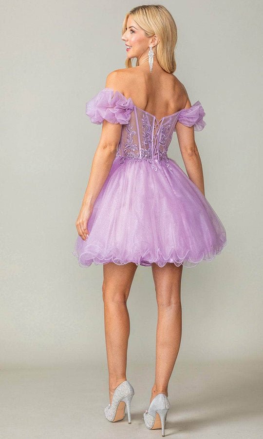 Dancing Queen 3379 - Puff Sleeve Tulle Cocktail Dress