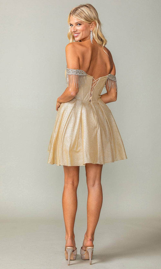 Dancing Queen 3392 - Fringed Off Shoulder Cocktail Dress