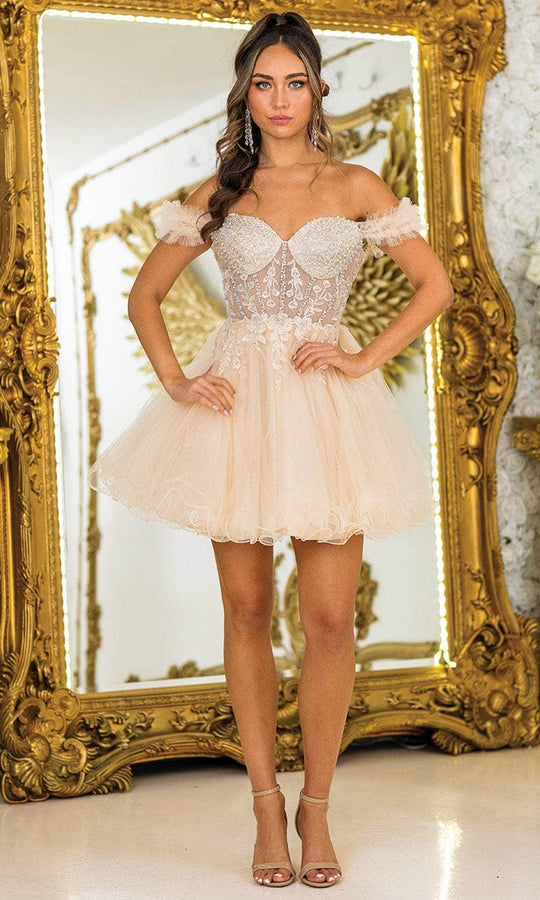 Dancing Queen 3406 - Ruffled Off-Shoulder Sleeve Beaded Dress