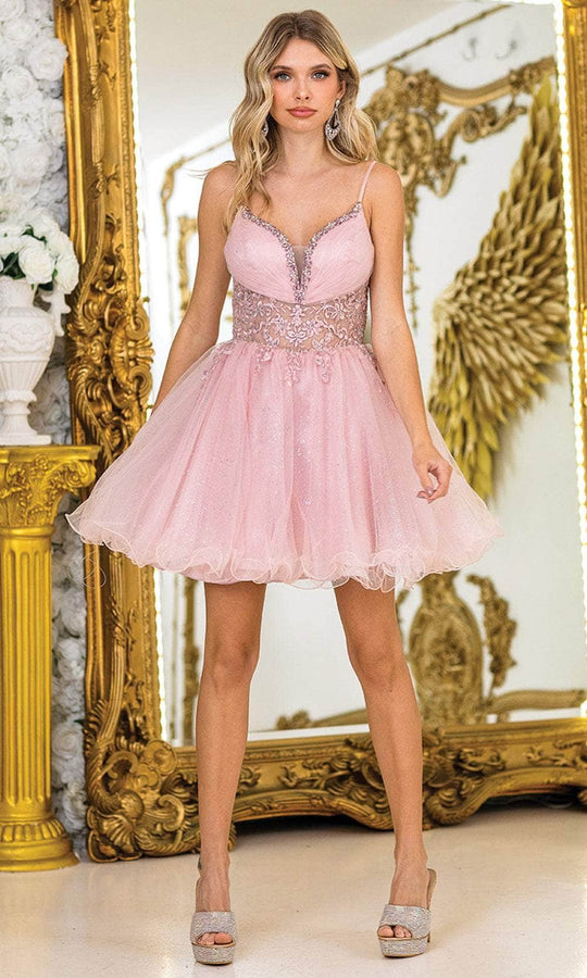 Dancing Queen 3411 - Beaded Appliqued Glitter A-line Mini Dress
