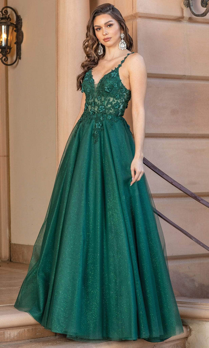 Dancing Queen 4328 - V-Neck Embroidered Prom Gown Evening Dresses L / Hunter Green