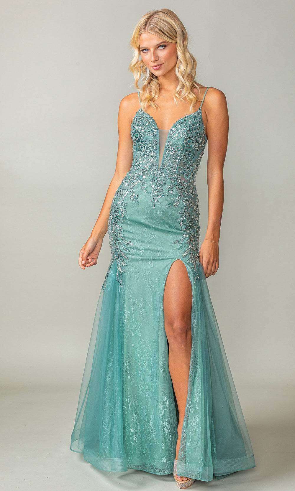 Dancing Queen 4352 Plunging Embellished Prom Dress Couture Candy