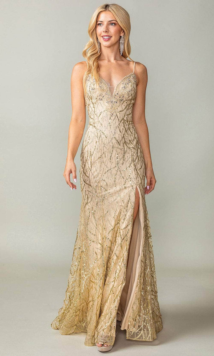 Dancing Queen 4358 - Sleeveless Fitted Bodice Prom Gown Prom Dresses XS / Champagne